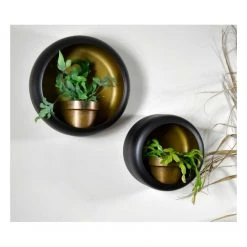 Roam & Loom NEW ARRIVALS Black & Gold Iron Wall Planter / Candle Holder