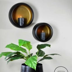 Roam & Loom NEW ARRIVALS Black & Gold Iron Wall Planter / Candle Holder