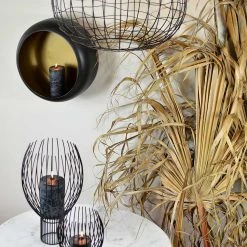 Roam & Loom NEW ARRIVALS Black & Gold Iron Wall Planter / Candle Holder