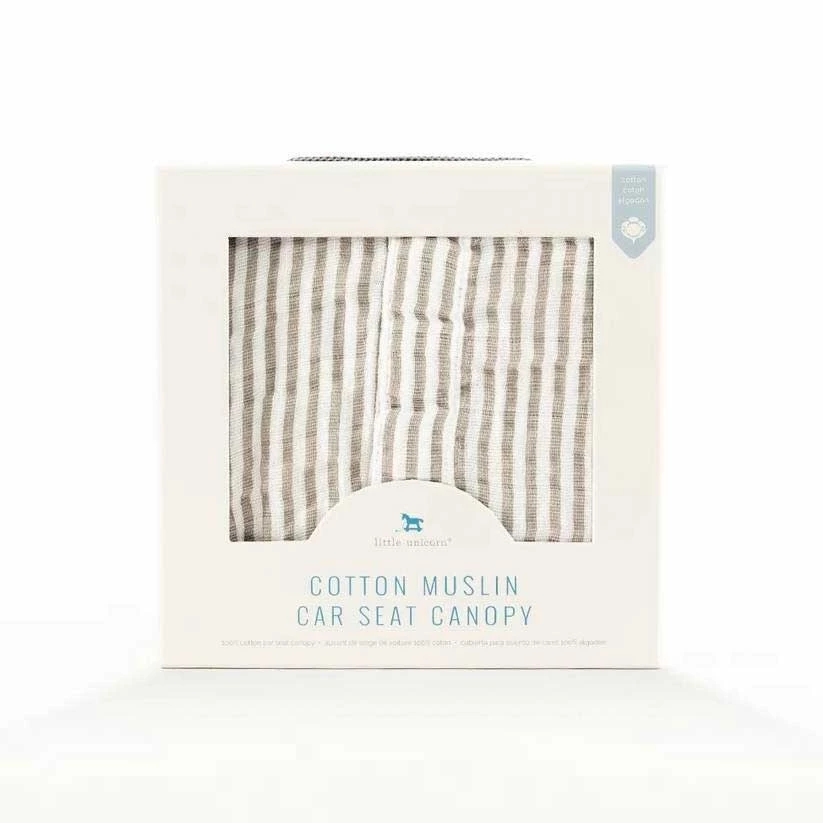 Little Unicorn Cotton Muslin Car Seat Canopy - Grey Stripe