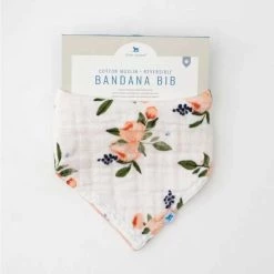 Little Unicorn Cotton Muslin Reversible Bandana Bib - Watercolour Roses