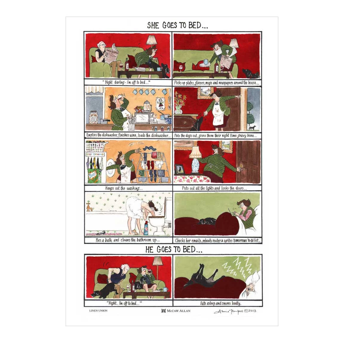 Samuel Lamont She Goes To Bed Tea Towel Women's Gifts - Under $50