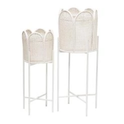 Stoneleigh & Roberson NEW ARRIVALS Peony Rattan Planter Set - White