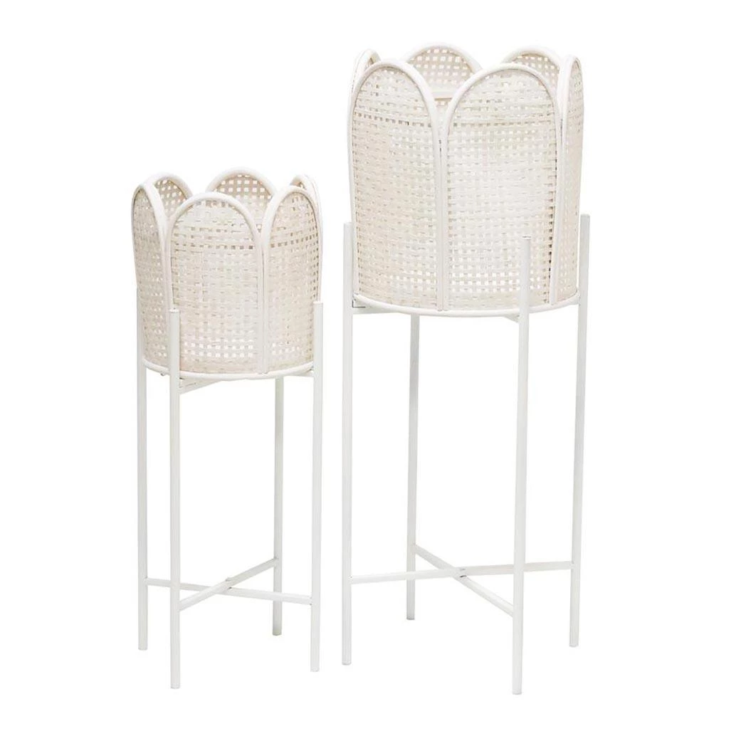 Stoneleigh & Roberson NEW ARRIVALS Peony Rattan Planter Set - White