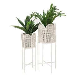 Stoneleigh & Roberson NEW ARRIVALS Peony Rattan Planter Set - White