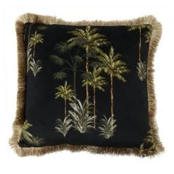 Le Forge Black Palm Tree Velvet Cushion (45cm) Restocked