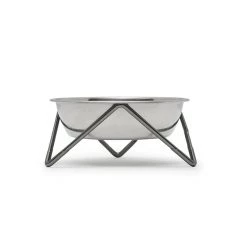 Bendo Home Accents Luxe Meow Cat Bowl - Chrome Bowl & Black Stand