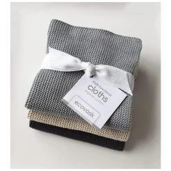 Ecovask Organic Cotton Multi-Functional Cloths (3pk) - Oatmeal Grey Reusable & Eco Friendly
