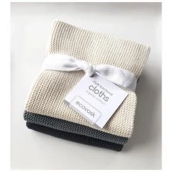 Ecovask Reusable & Eco Friendly Organic Cotton Multi-Functional Cloths (3pk) - Cream Seamist