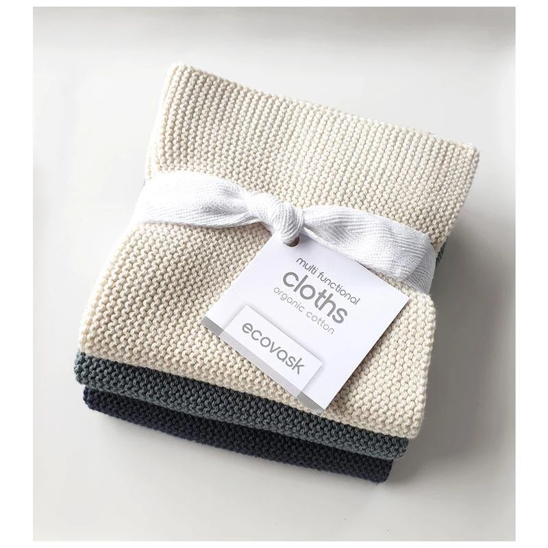Ecovask Reusable & Eco Friendly Organic Cotton Multi-Functional Cloths (3pk) - Cream Seamist