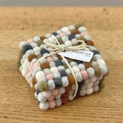 Sheepish Design NZ Wool Square Coasters – Soft Multi
