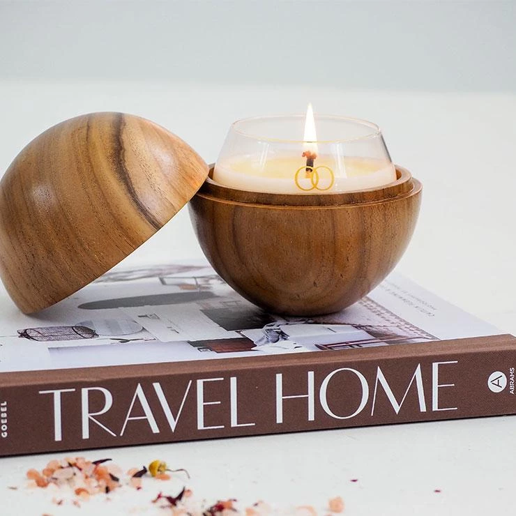 Only Orb Glass Candle & Handcrafted Teak Holder β Otto Restocked