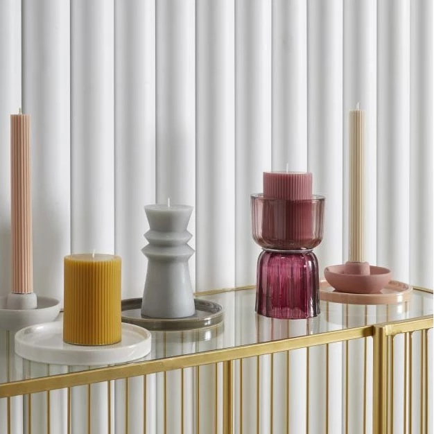 Amalfi Ribbed Unscented Pillar Candle - Rose (10cm)