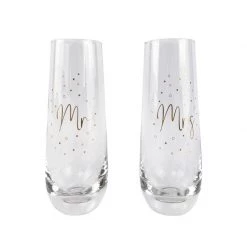 Urban Products Stemless Champagne Glass Set - Mr & Mrs Metallics
