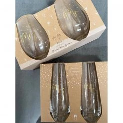 Urban Products Stemless Champagne Glass Set - Mr & Mrs Metallics