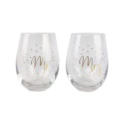Urban Products Stemless Wine Glass Set - Mr & Mrs Metallics