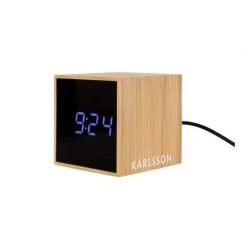 Karlsson Mini Cube Digital Alarm Clock - Bamboo