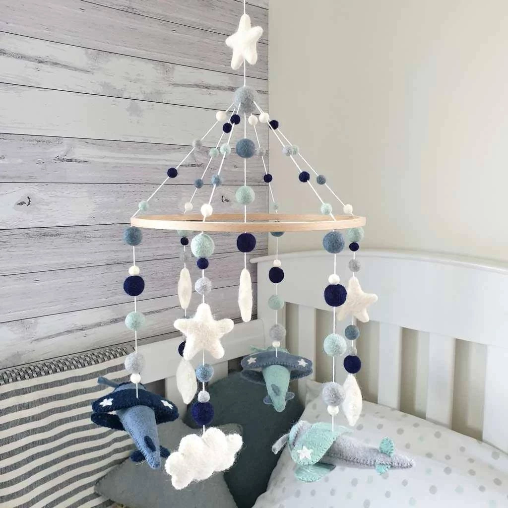 Tik Tak Handmade NZ Wool Baby Mobile - Blue Planes