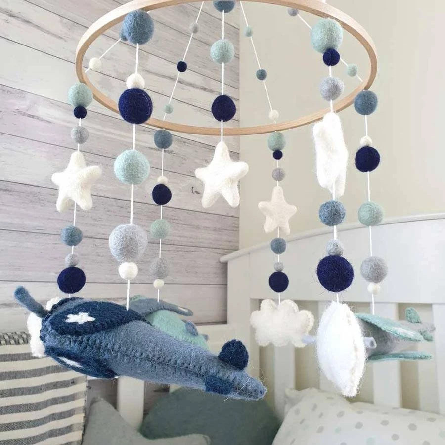 Tik Tak Handmade NZ Wool Baby Mobile - Blue Planes
