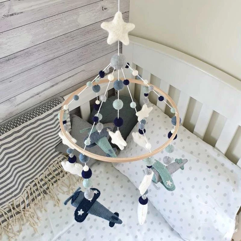 Tik Tak Handmade NZ Wool Baby Mobile - Blue Planes