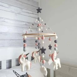 Tik Tak Handmade NZ Wool Baby Mobile - Dusky Pink Unicorn