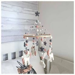 Tik Tak Handmade NZ Wool Baby Mobile - Dusky Pink Unicorn
