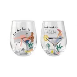 Urban Products Stemless Wine Glass Set - Let The Fun Be Gin