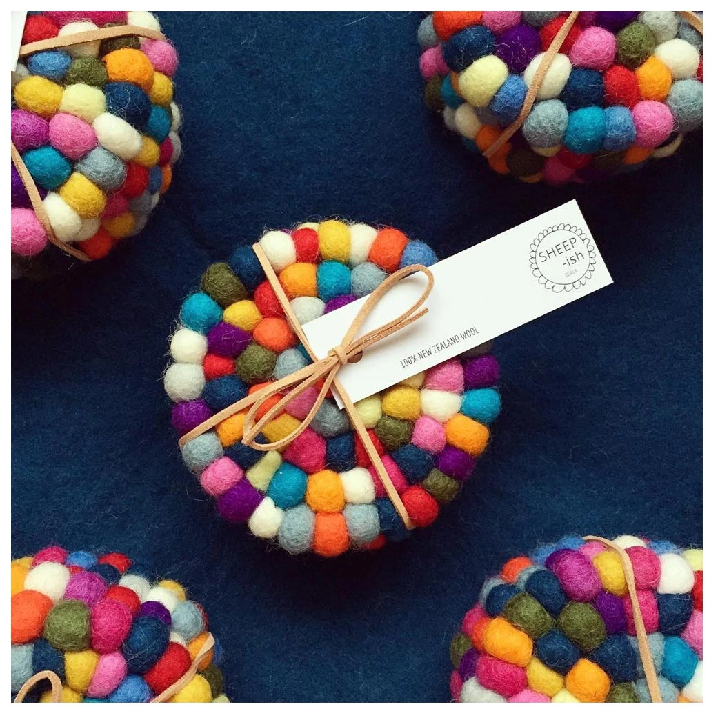 Sheepish Design Restocked NZ Wool Coasters β Rainbow