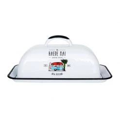 Moana Road Enamel Butter Dish - White Kiwiana