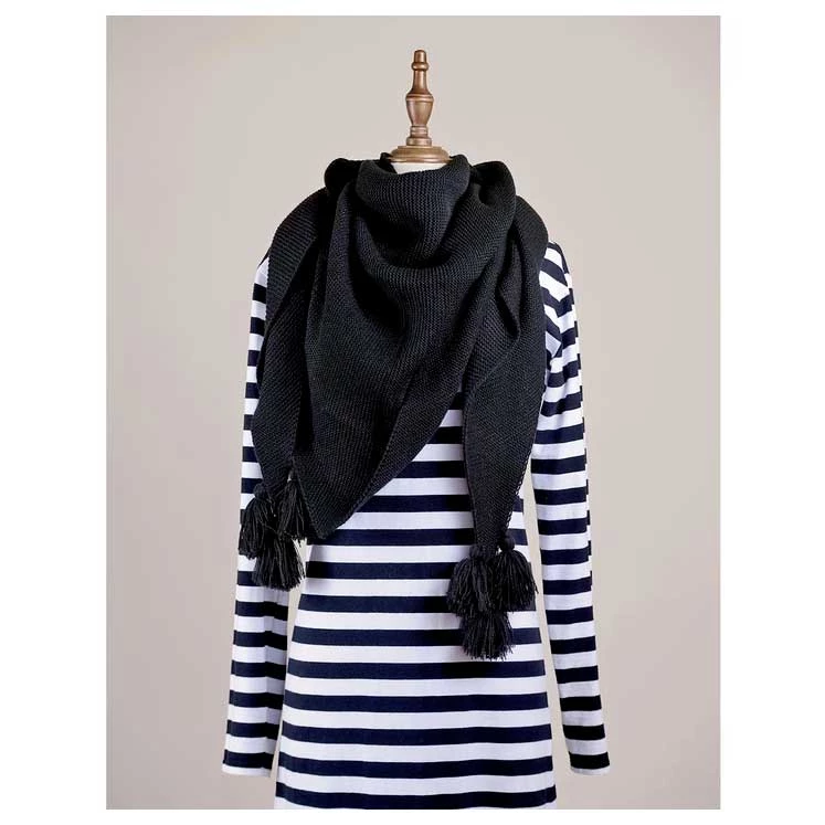 Hello Friday Fiver Tassel Wrap Scarf โ Black