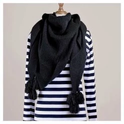 Hello Friday Fiver Tassel Wrap Scarf β Black