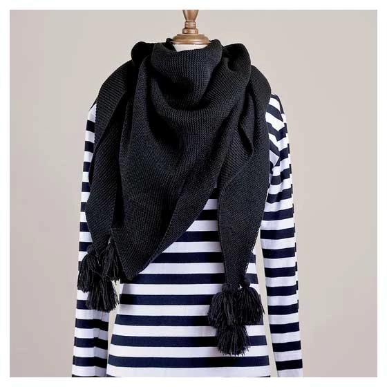 Hello Friday Fiver Tassel Wrap Scarf โ Black