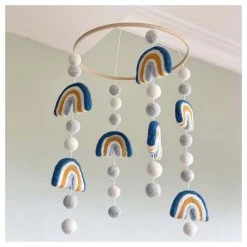 Sheepish Design Hand Made NZ Wool Baby Mobile - Rainbows Blue