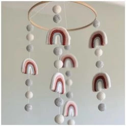 Sheepish Design Kiwiana Hand Made NZ Wool Baby Mobile - Rainbows Rust/Pink