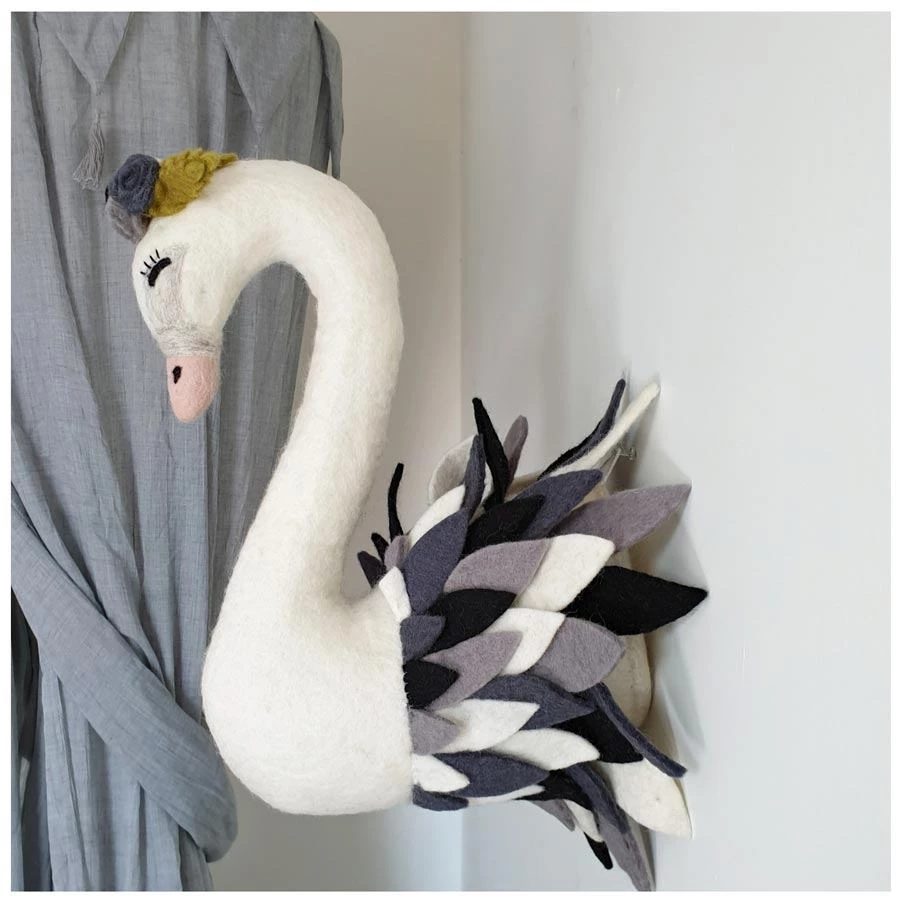 Tik Tak Kiwiana Handmade Wool Wall Swan Head - Monochrome